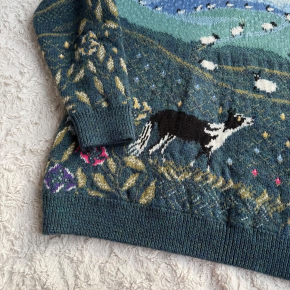 Vintage Wool Sheep Sweater Simply Splendid Pastoral Landscape Dog Scenic Scene M - Picture 7 of 12